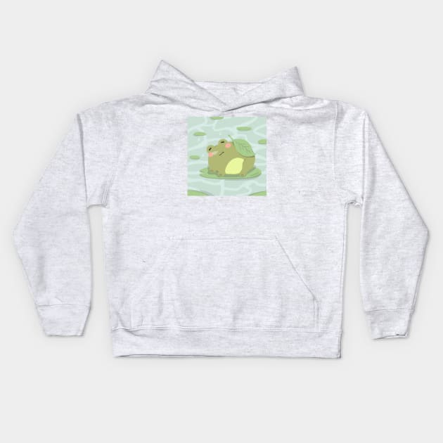 Sleepy Frog in Pond Kids Hoodie by Piexels